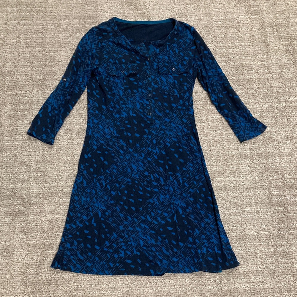 Patagonia Deep Blue Patterned Long Sleeve Dress